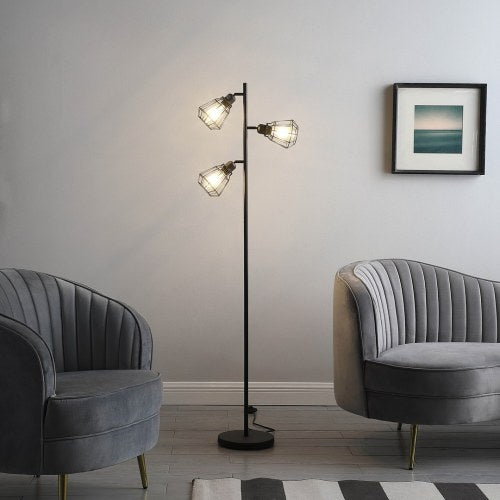 Adjustable Cage Shade Industrial Farmhouse Metal Floor Lamp - BeShop