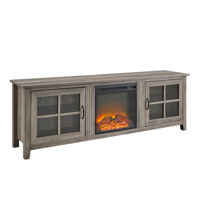Modern Farmhouse-Door Glass Windowpane Fireplace TV Stand For TVs - Grey Wash - BeShop