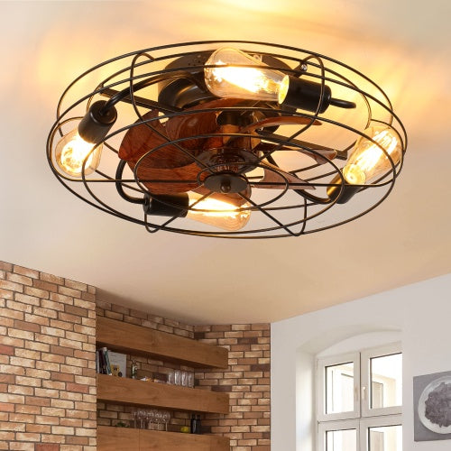 Lantern Style 20 Inch Farmhouse Low Profile Ceiling Fan Light - BeShop